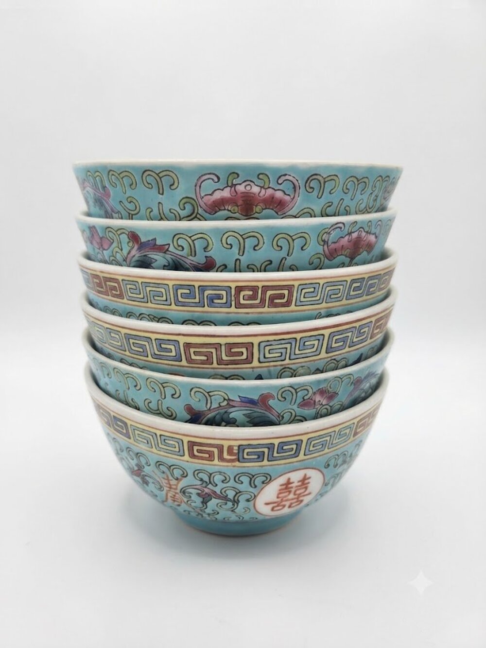 Vintage Jingdezhen Porcelain Floral Bowl - Set of 6
